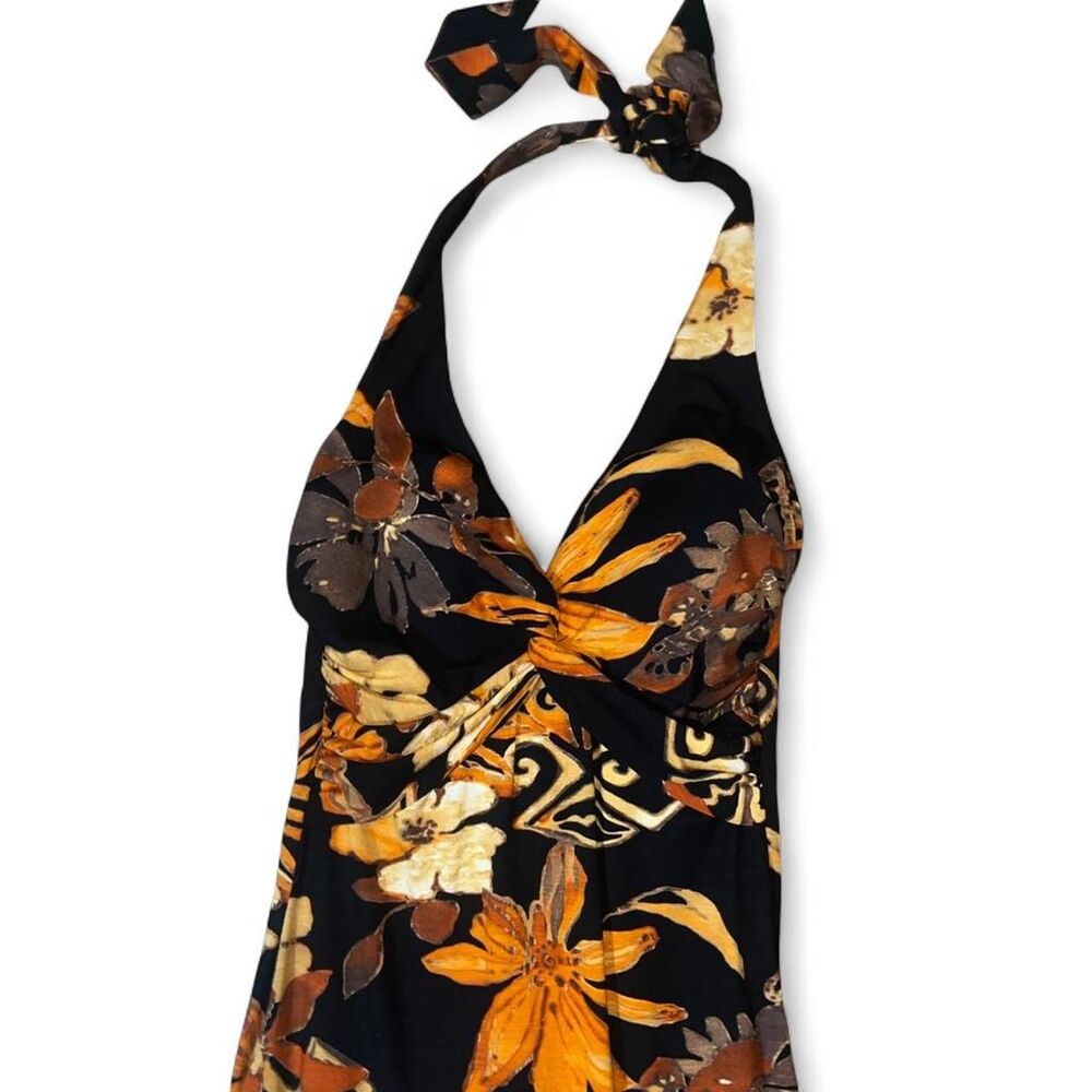Vintage Y2K Cache Women's Black & Orange Tropical Floral Halter Midi Dress SZ 4 - Picture 3 of 4